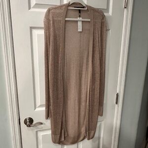 Tan Long Open-Front Cardigan Sweater